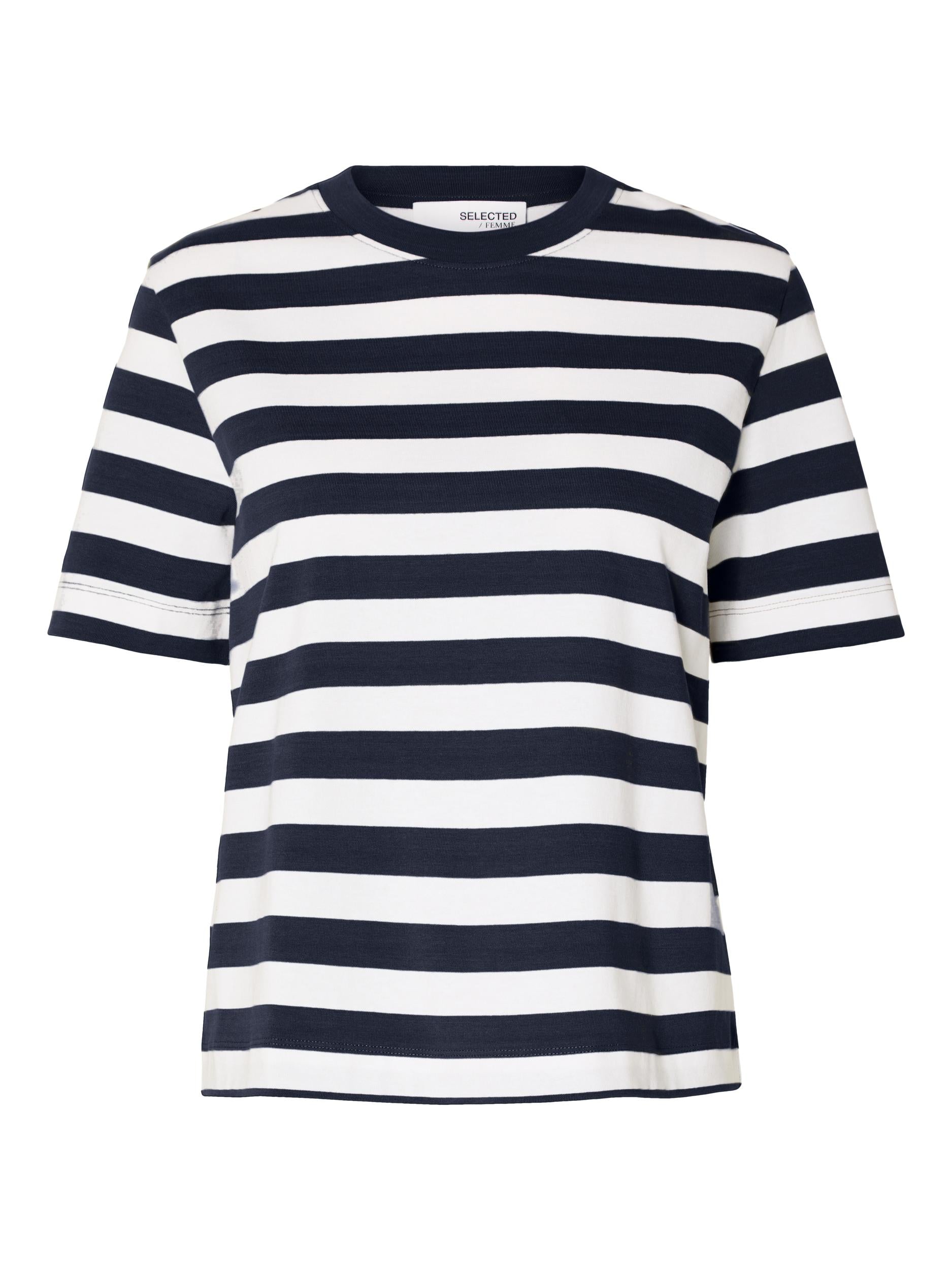 Navy and white striped boxy t-shirt | Selected Femme