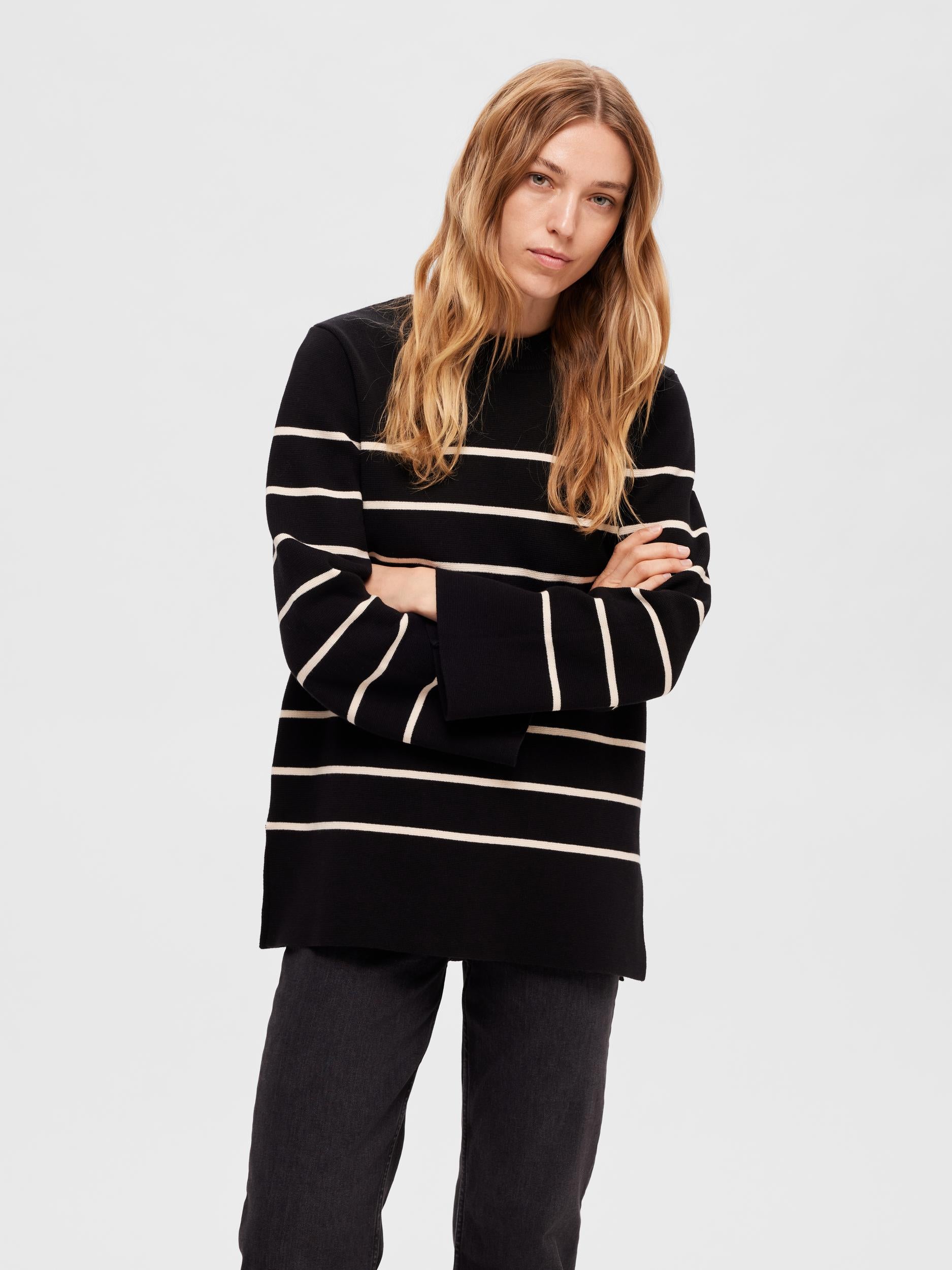 Liva black and cream striped jumper | Selected Femme