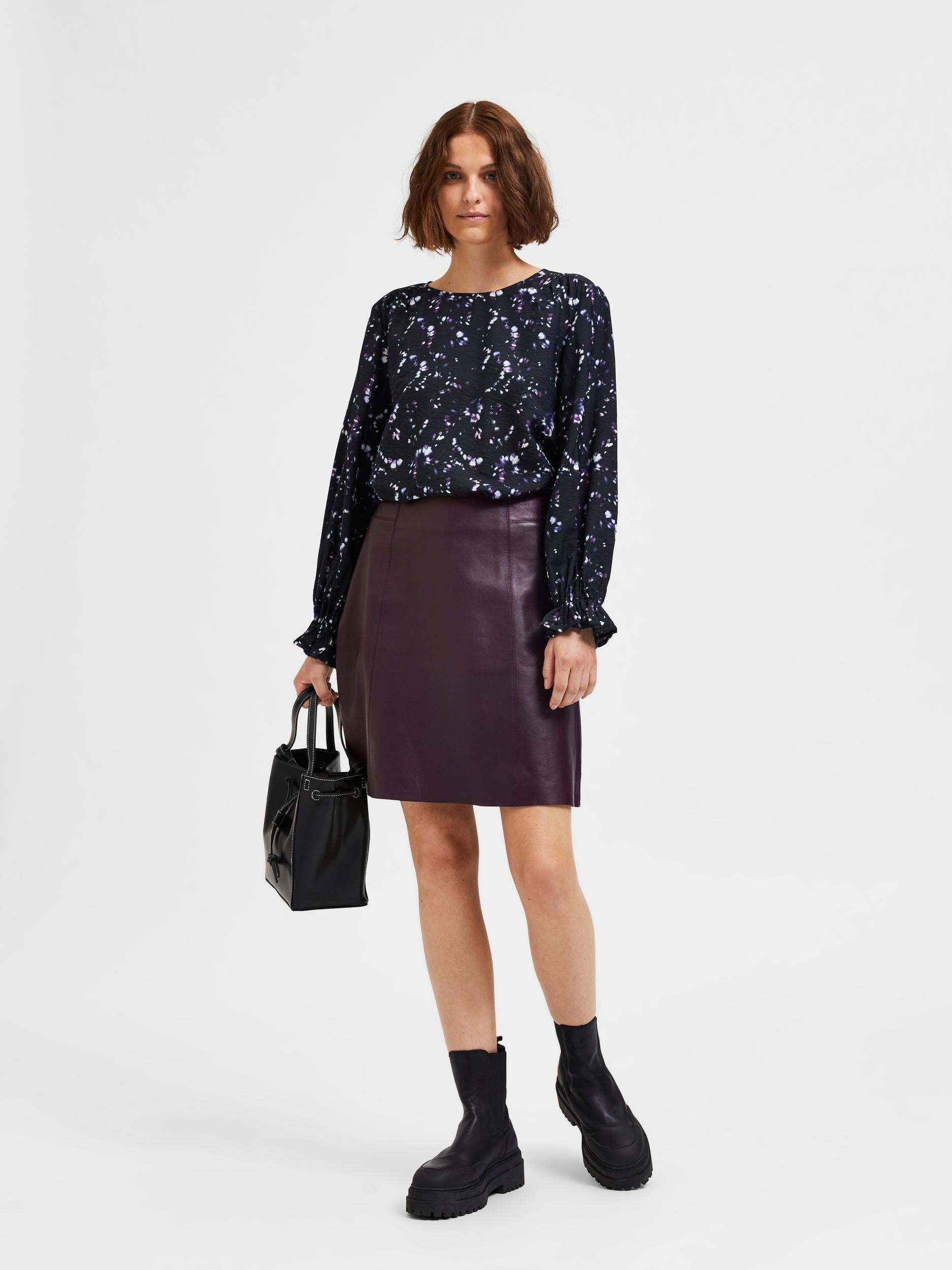 Slfnew burgundy leather skirt | Selected Femme