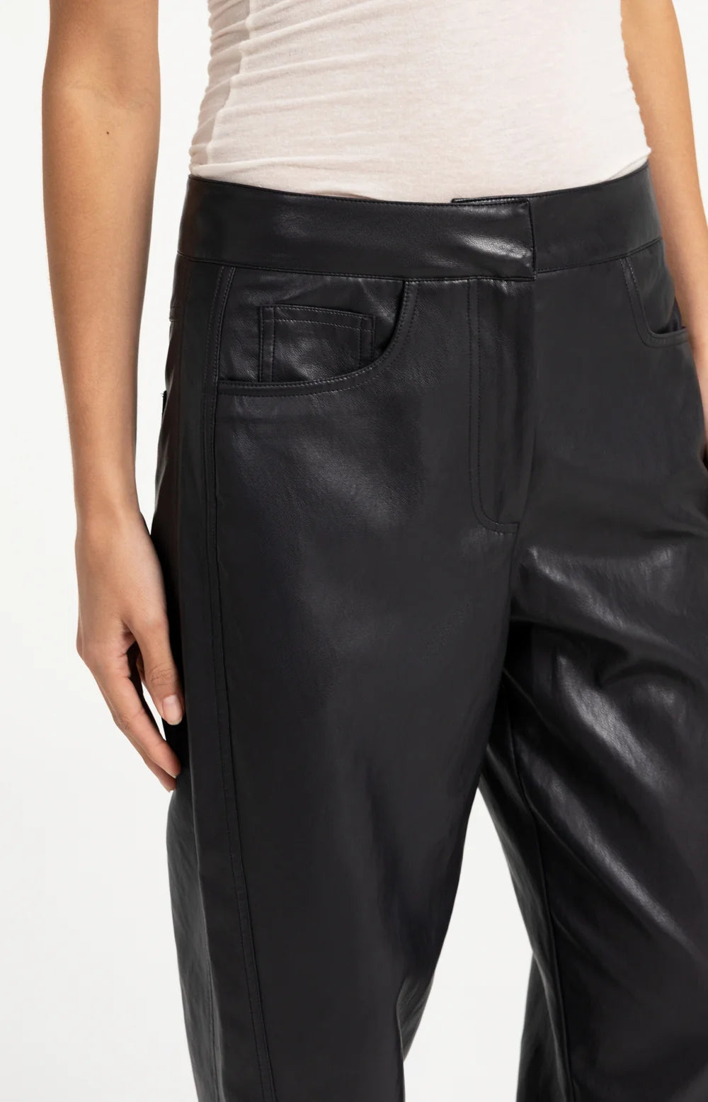 Faux Leather Carrot Fit Trousers | Yaya