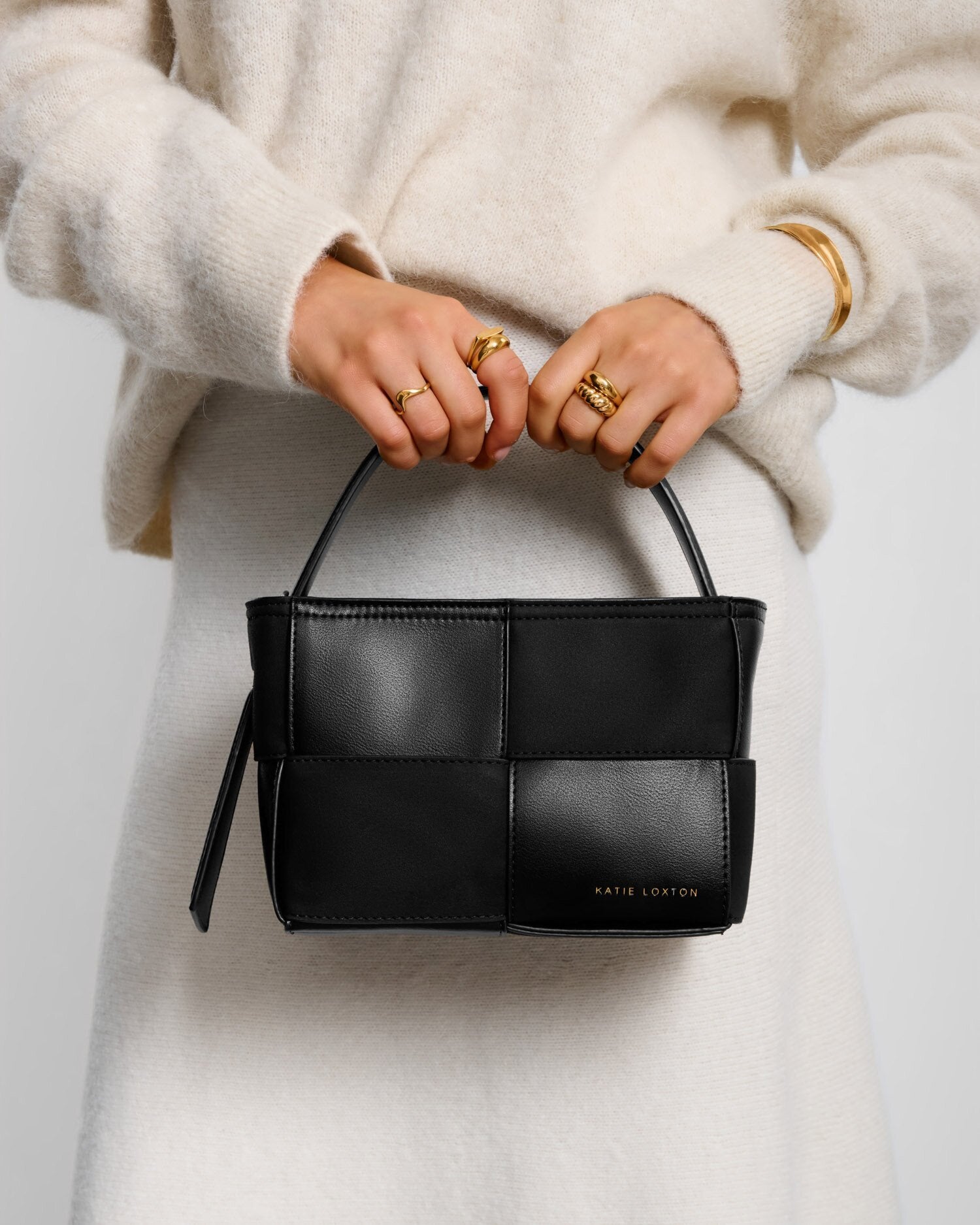 Taya Woven Suedette Handle Bag Black | Katie Loxton