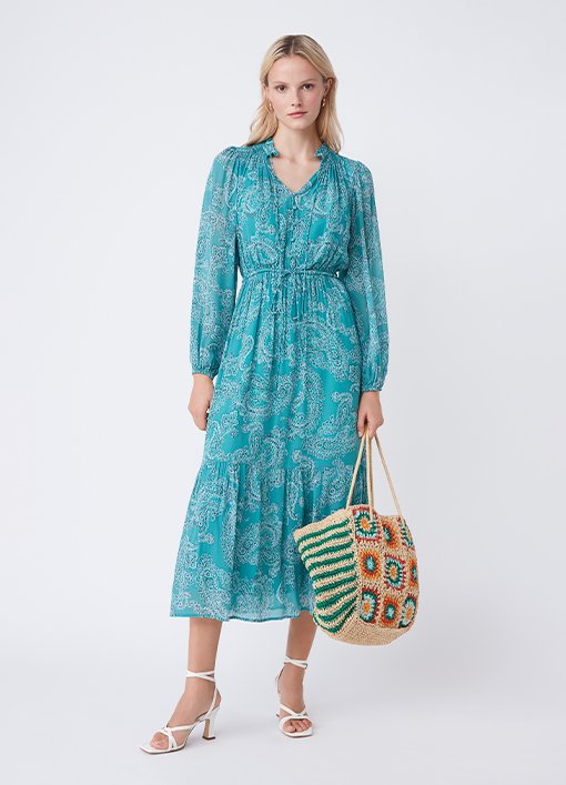 Caina green paisley dress | Suncoo